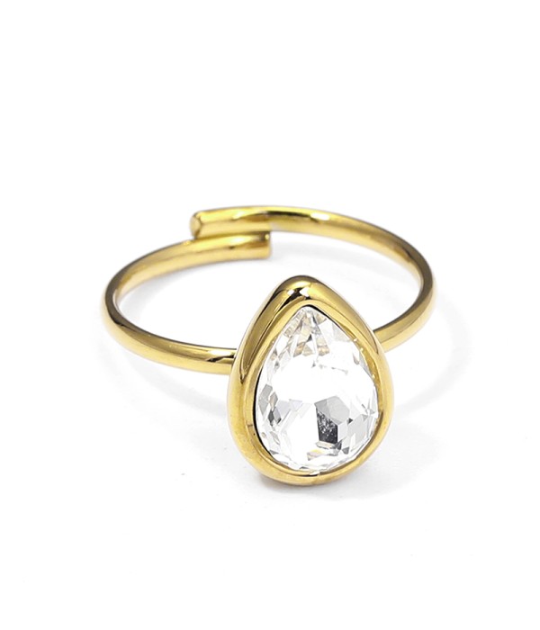 Anillo dorado de lágrima con cristal facetado