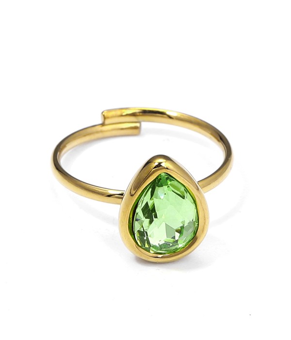 Anillo dorado de lágrima con cristal facetado