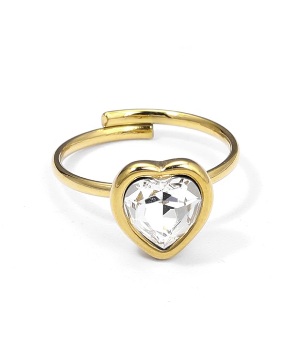 Anillo dorado de corazón con cristal facetado