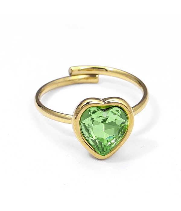 Anillo dorado de corazón con cristal facetado