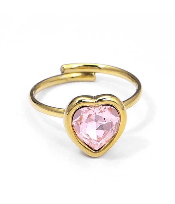 Anillo dorado de corazón con cristal facetado