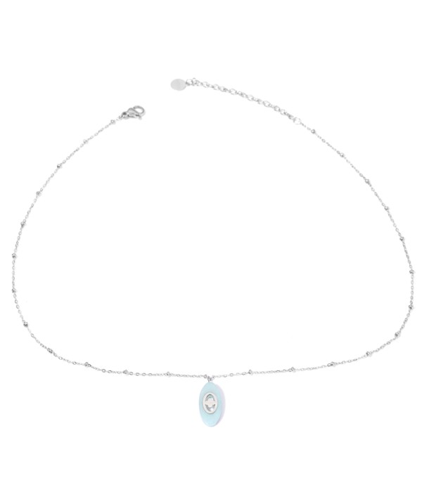 Collares plateados con óvalo multicolores