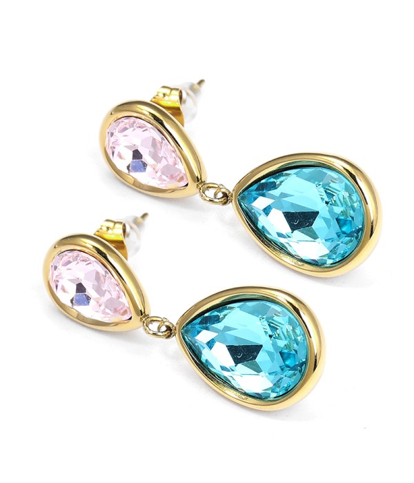 Pendientes colgantes de lágrima con cristal facetado bicolor