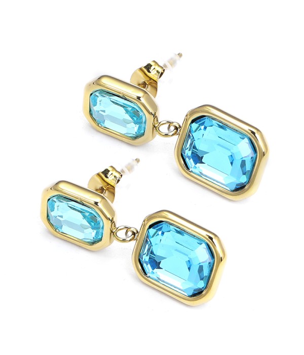 Pendientes colgantes de rectángulo con cristal facetado