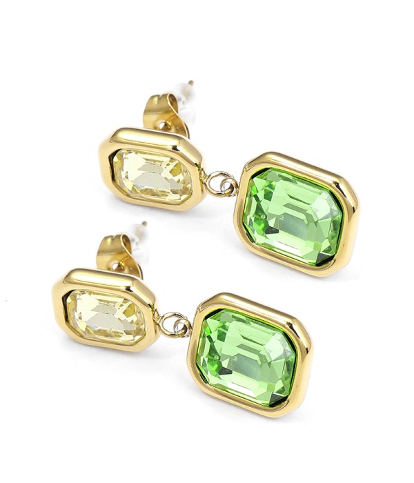 Pendientes colgantes de rectángulo con cristal facetado bicolor