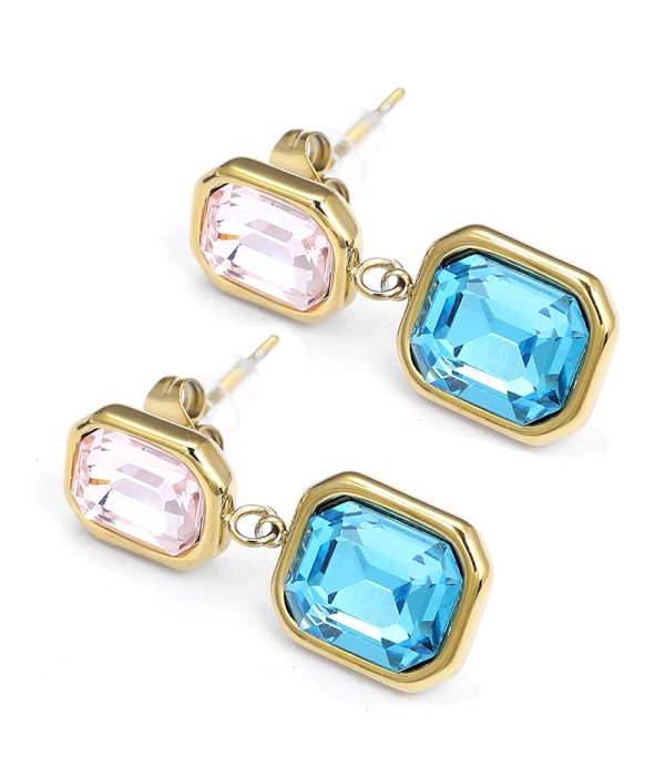 Pendientes colgantes de rectángulo con cristal facetado bicolor