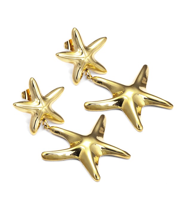 Pendientes dorados colgantes de estrella de mar doble