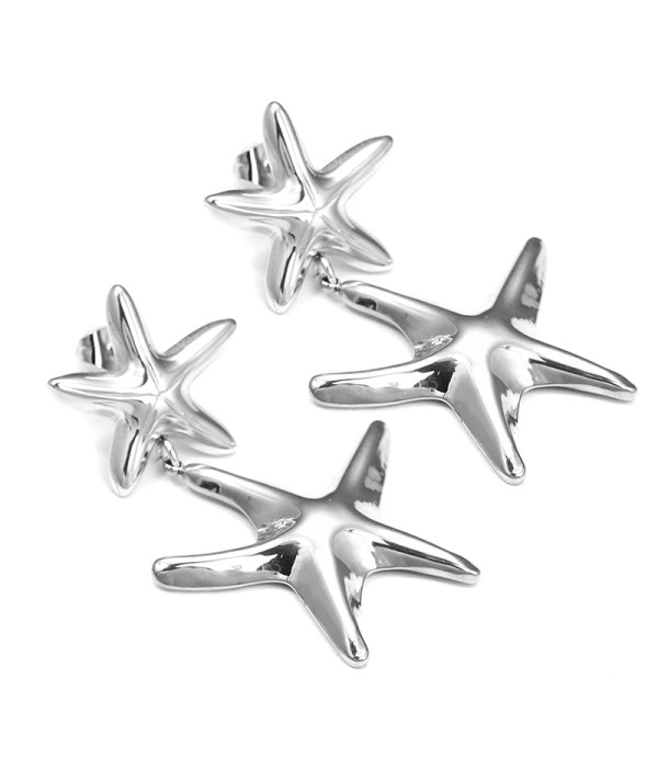 Pendientes plateados colgantes de estrella de mar doble