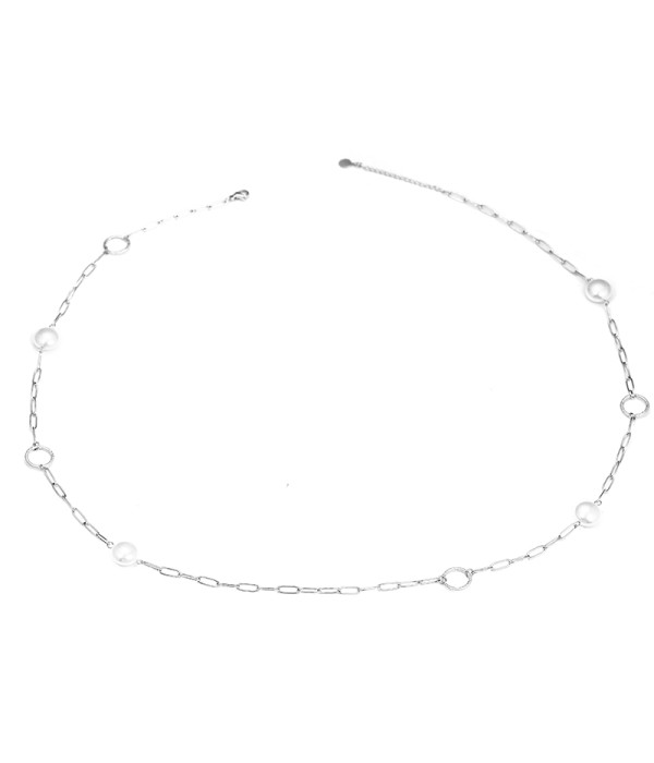 Collar plateado con perlas y aros