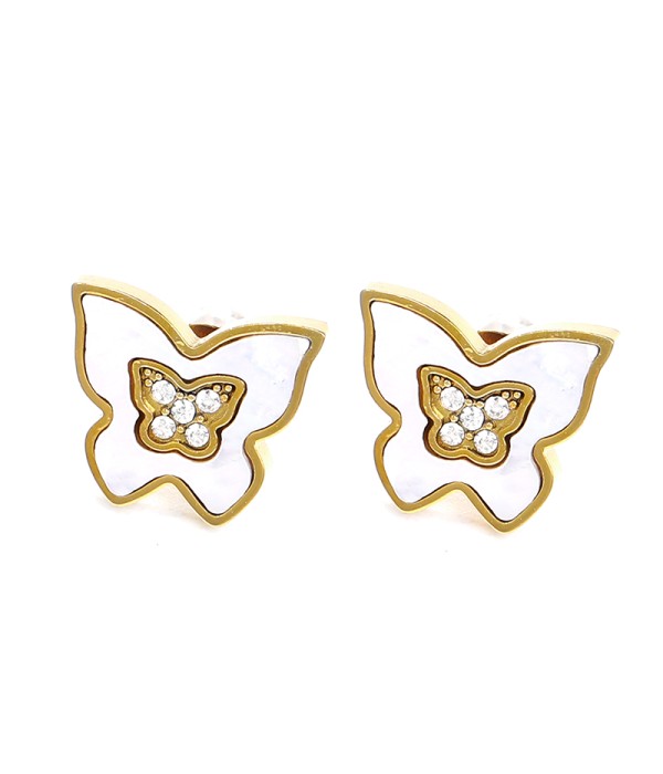 Pendientes de mariposa con esmalte blanco y circonitas