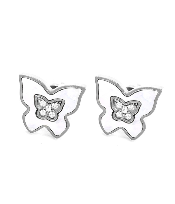 Pendientes de mariposa con esmalte blanco y circonitas