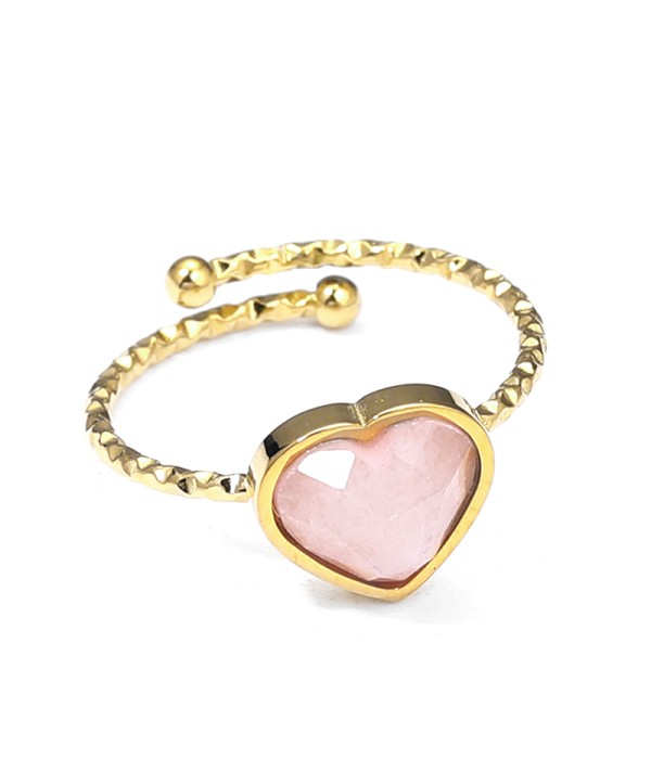 Anillo dorado ajustable con corazón de piedra