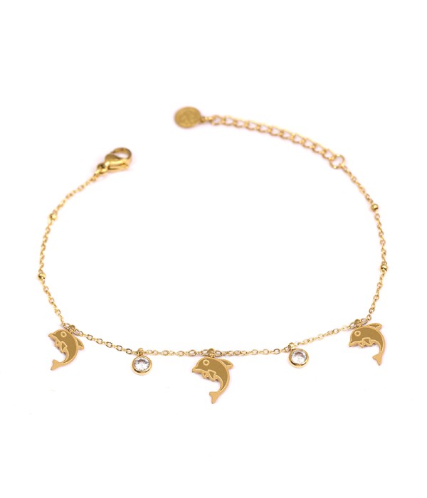 Pulsera con colgantes de delfines y circonitas