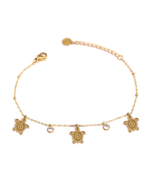 Pulsera con colgantes de tortugas y circonitas