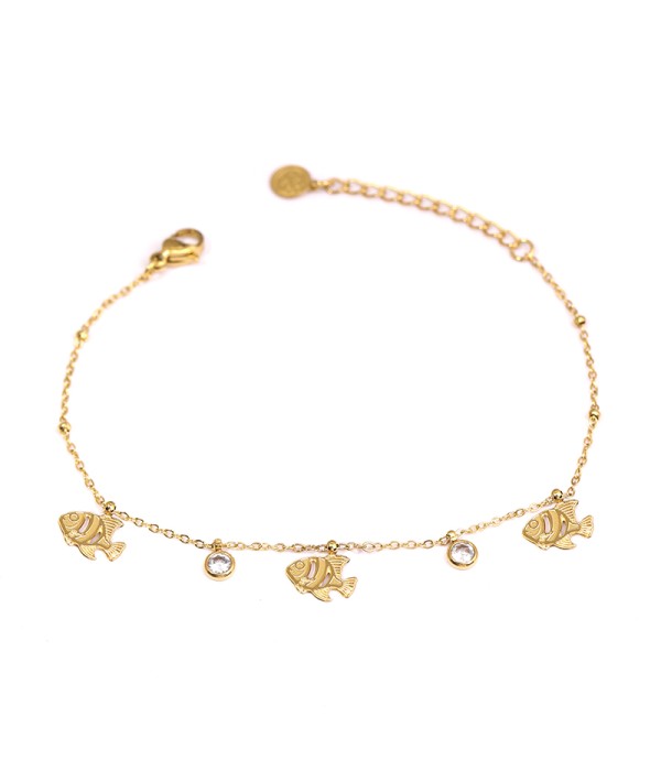 Pulsera con colgantes de peces y circonitas