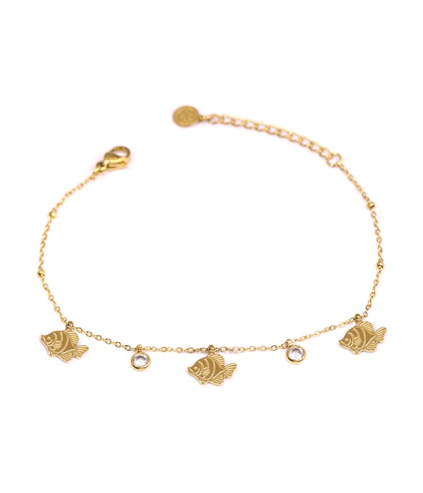 Pulsera con colgantes de peces y circonitas