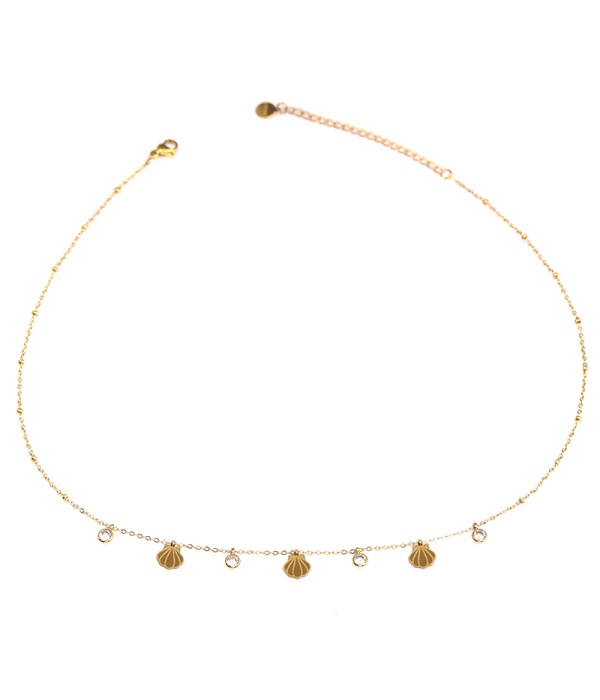 Collar de conchas doradas y circonitas
