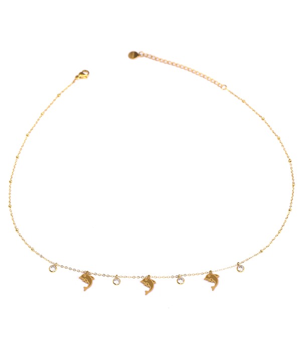 Collar de delfines dorados con circonitas