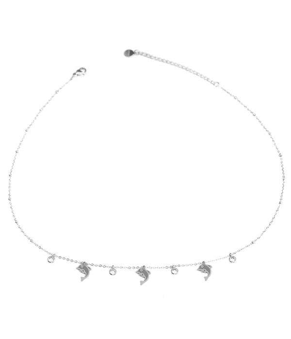 Collar de delfines plateados con circonitas