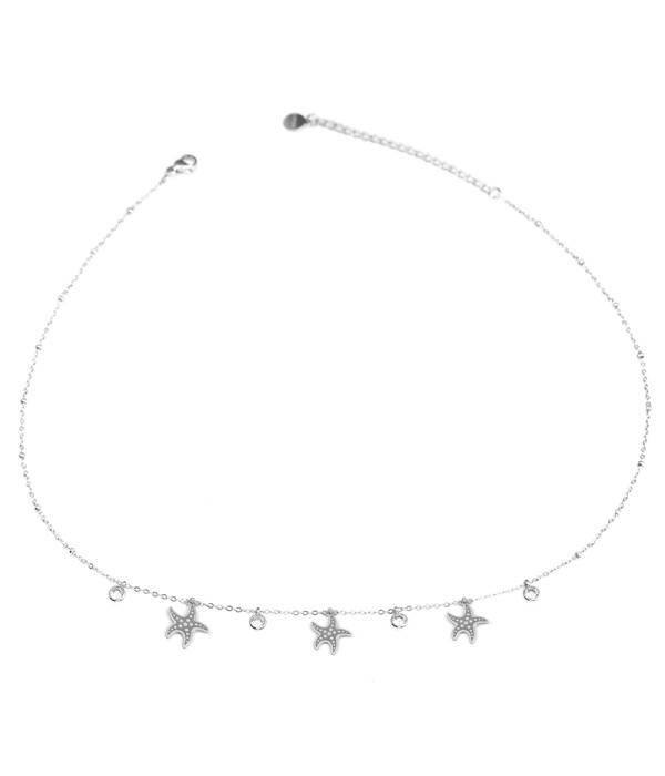 Collar de estrellas de mar plateadas con circonitas