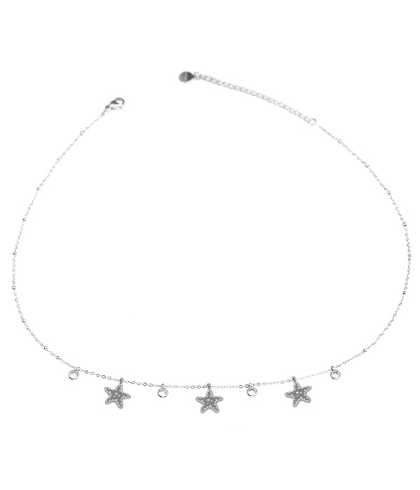 Collar de estrellas de mar plateadas con circonitas