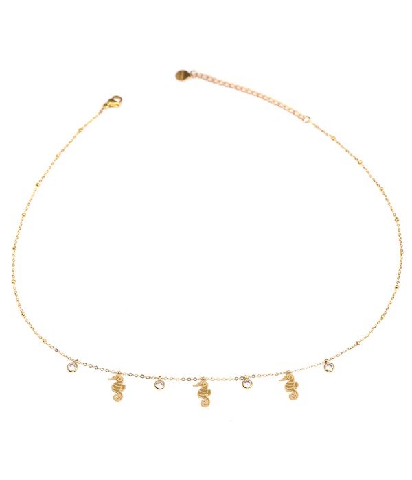 Collar de caballitos de mar dorada con circonitas