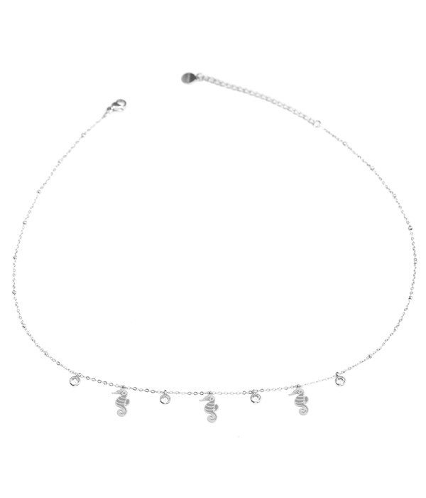 Collar de caballitos de mar plateada con circonitas