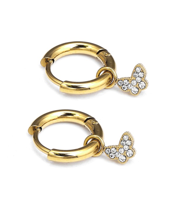Pendientes de aros dorados con colgante mariposa de circonitas