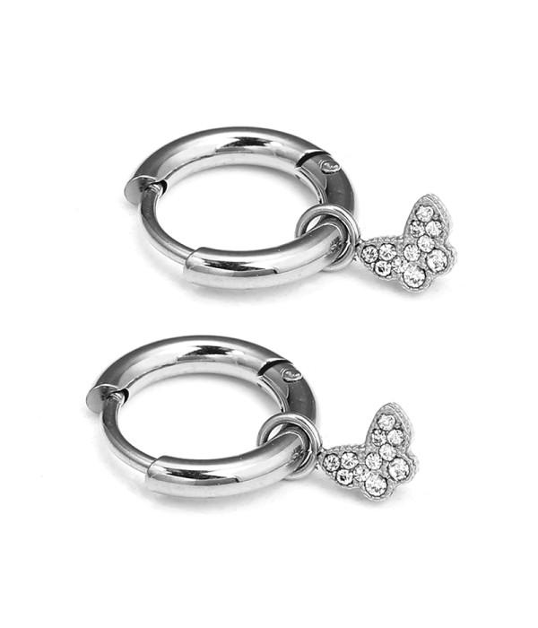 Pendientes de aros plateados con colgante mariposa de circonitas