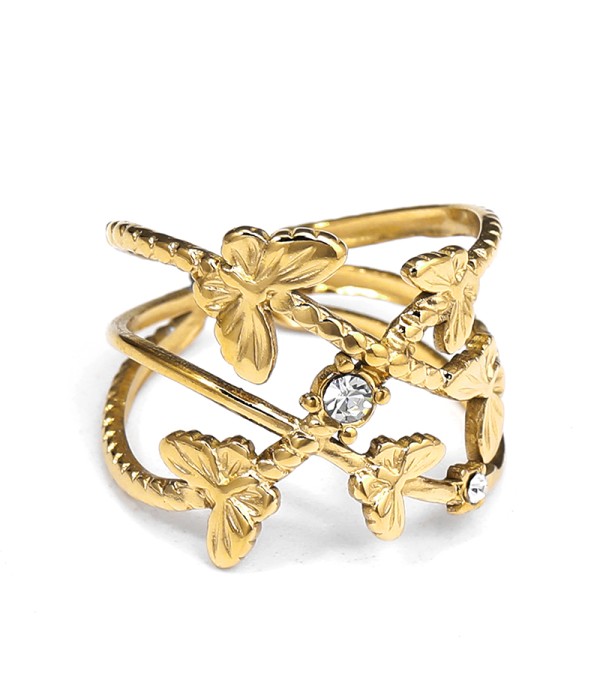 Anillo abierto dorado con mariposas en relieve