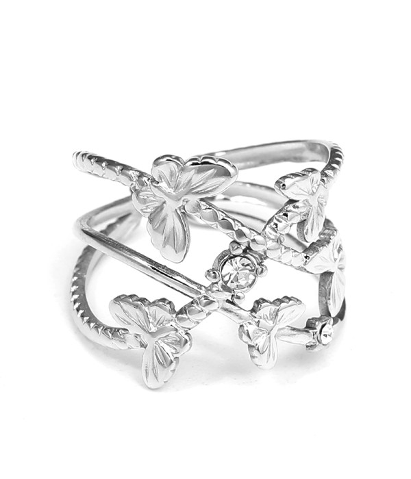 Anillo abierto plateadp con mariposas en relieve