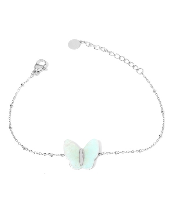 Pulseras plateadas con mariposas multicolores