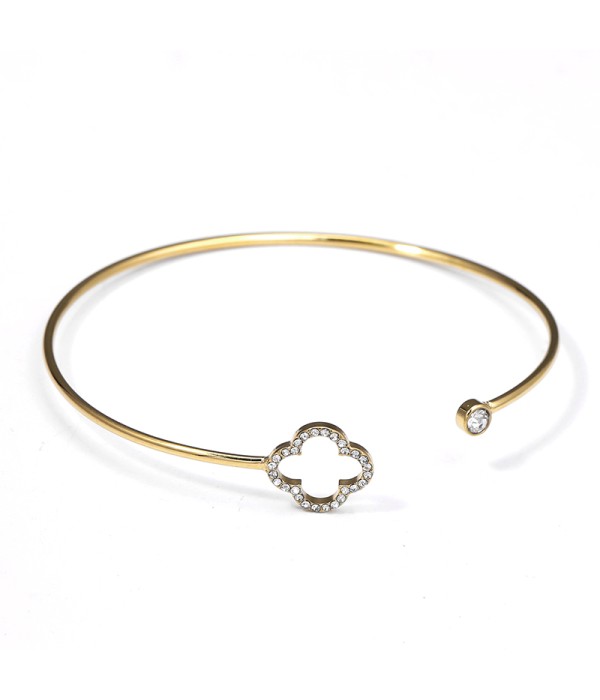 Pulsera rígida dorado de trébol calado