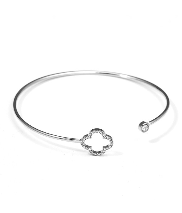 Pulsera rígida plateado de trébol calado