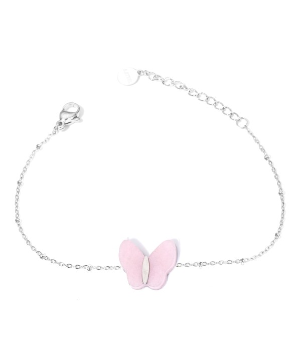 Pulseras plateadas con mariposas multicolores