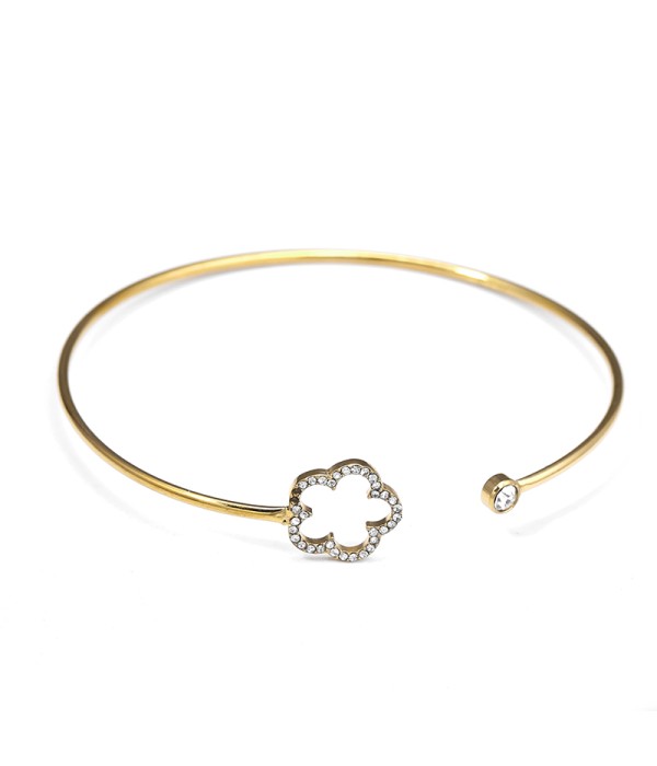 Pulsera rígida dorado con flor calado y cristal brillante