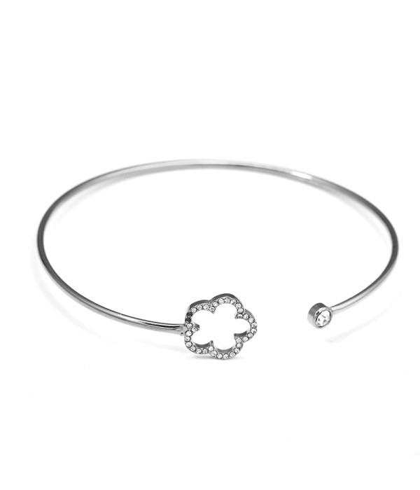 Pulsera rígida plateado con flor calado y cristal brillante