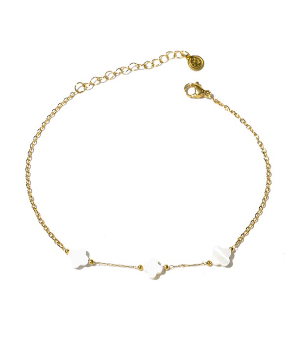 Tobillera dorada con tréboles de nácar