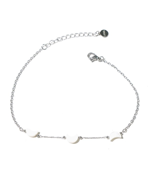Tobillera plateada con luna de nácar
