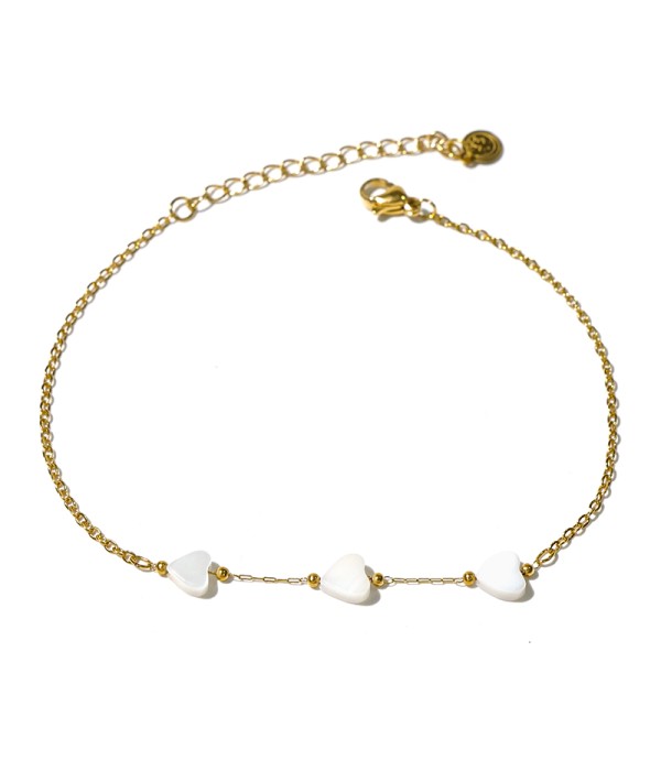 Tobillera dorada con corazón de nácar