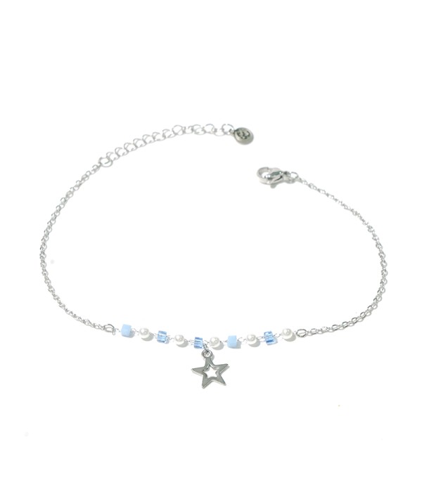Tobillera plateada con estrella y cuentas azules