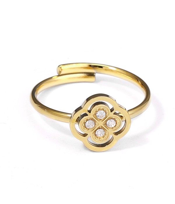 Anillo flor geométrica con circonitas