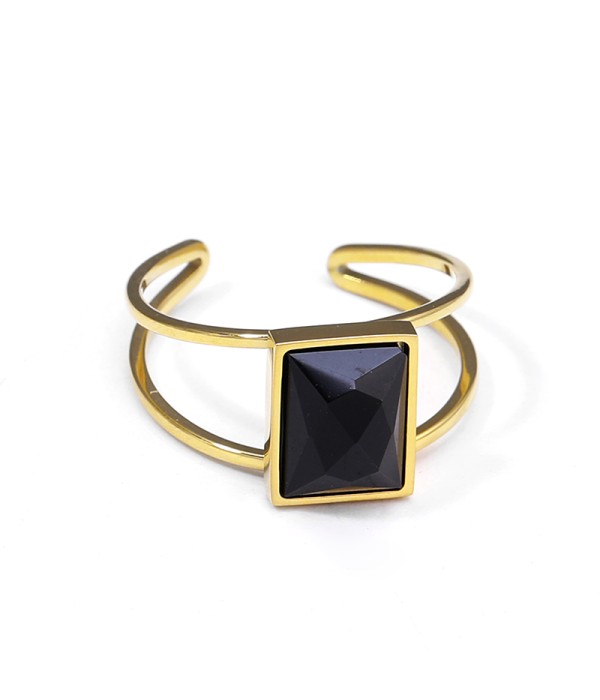 Anillo abierto dorado con piedra rectangular