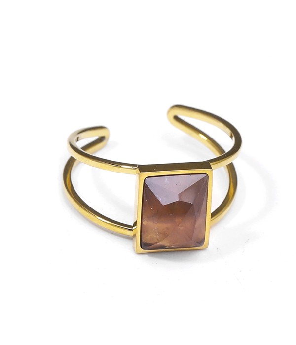 Anillo abierto dorado con piedra rectangular