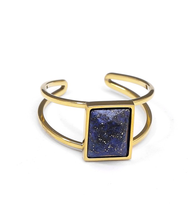 Anillo abierto dorado con piedra rectangular