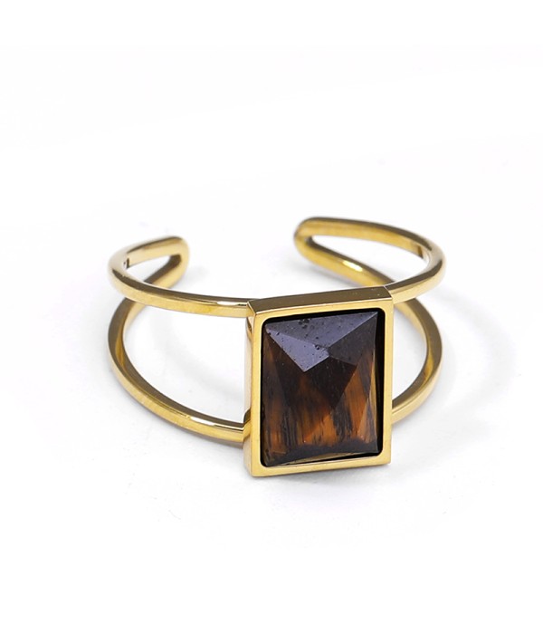 Anillo abierto dorado con piedra rectangular