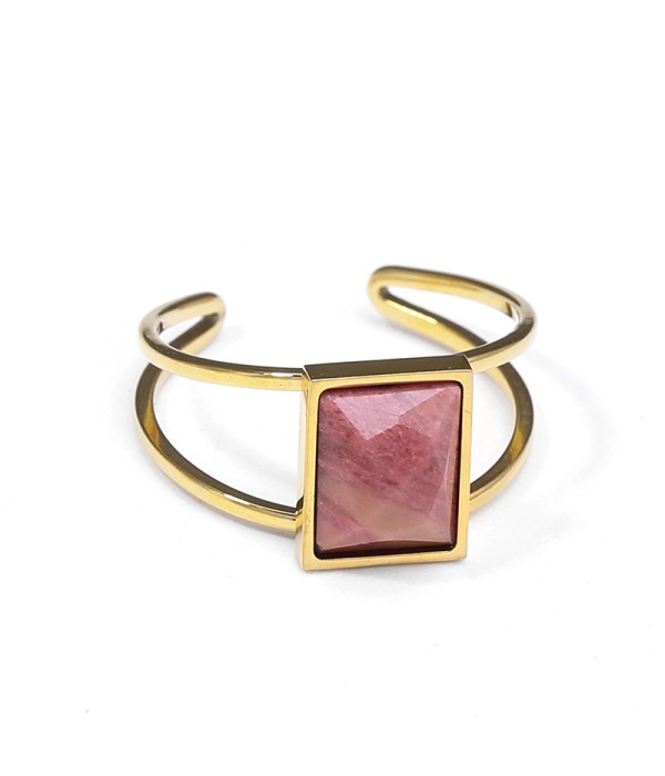 Anillo abierto dorado con piedra rectangular