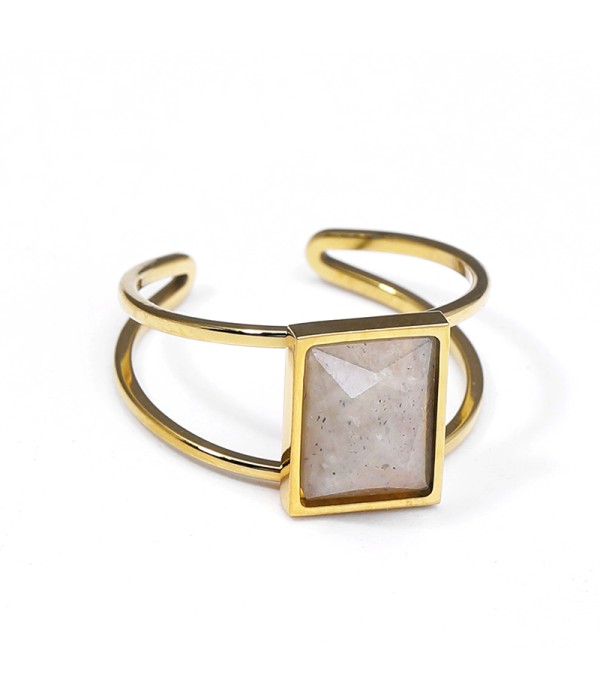 Anillo abierto dorado con piedra rectangular