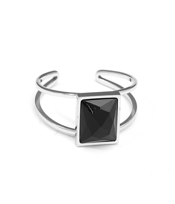 Anillo abierto plateado con piedra rectangular