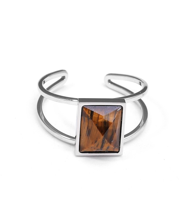 Anillo abierto plateado con piedra rectangular